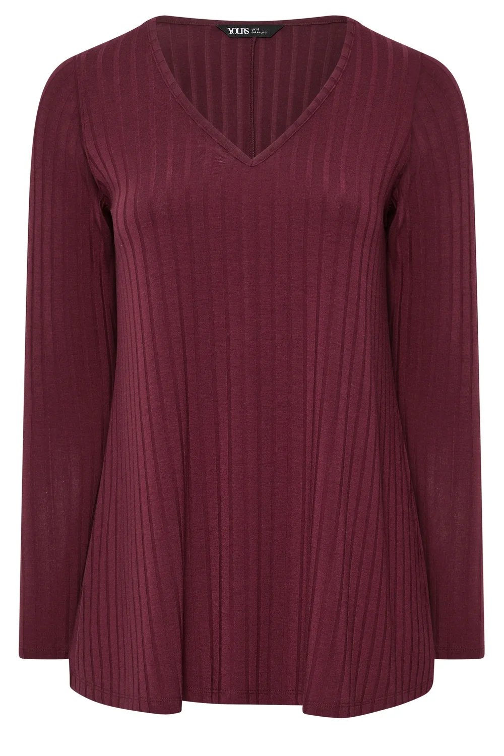 Yours Curve Red Plunge Neck Ribbed T-Shirt - 16 Image 5
