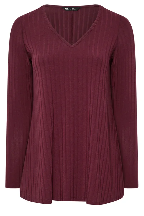 Yours Curve Red Plunge Neck Ribbed T-Shirt - 16 Image 5