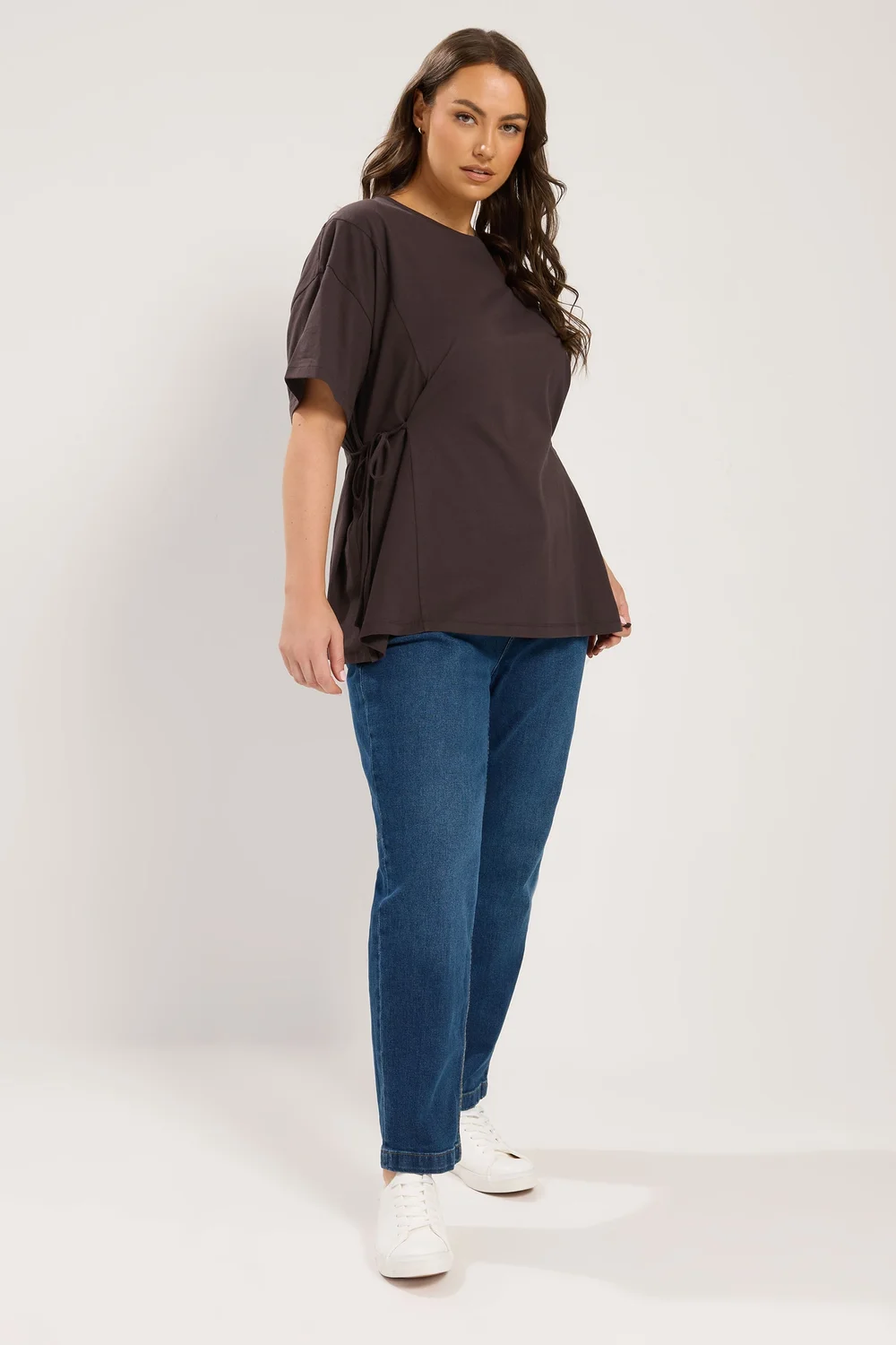 Yours Curve Chocolate Brown Side Tie T-Shirt - 34-36 Image 2