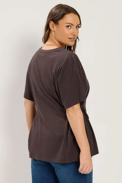 Yours Curve Chocolate Brown Side Tie T-Shirt - 34-36 Image 3