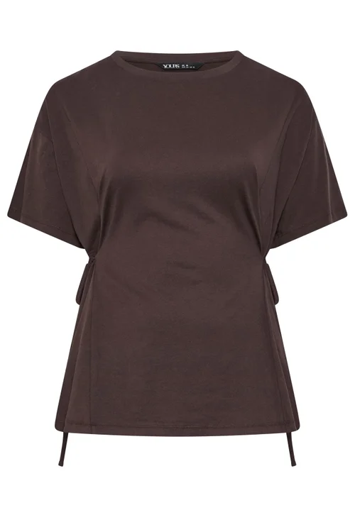 Yours Curve Chocolate Brown Side Tie T-Shirt - 34-36 Image 5