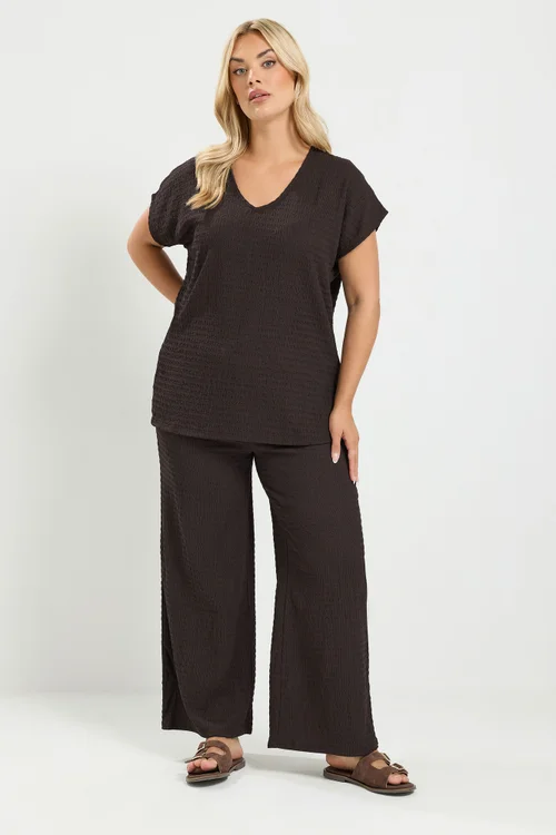 Yours Curve Chocolate Brown Textured T-Shirt - 20 Image 2
