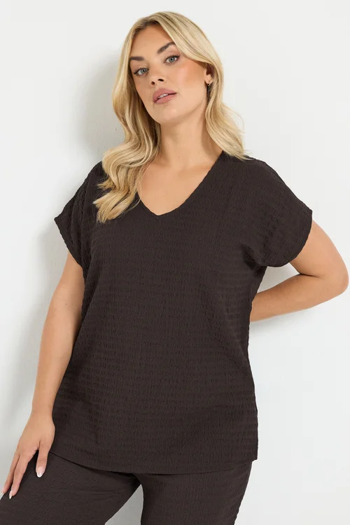 Yours Curve Chocolate Brown Textured T-Shirt - 20 Image 1