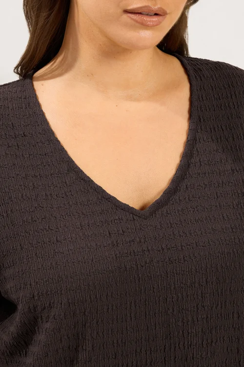 Yours Curve Chocolate Brown Textured T-Shirt - 20 Image 4