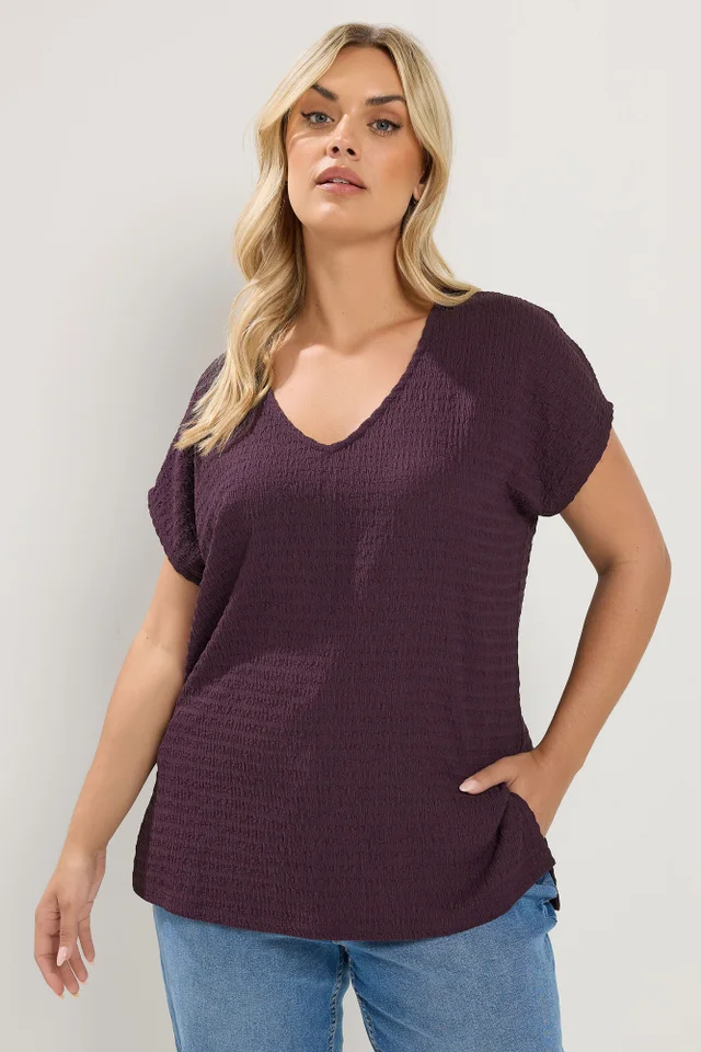 Yours Curve Purple Textured T-Shirt