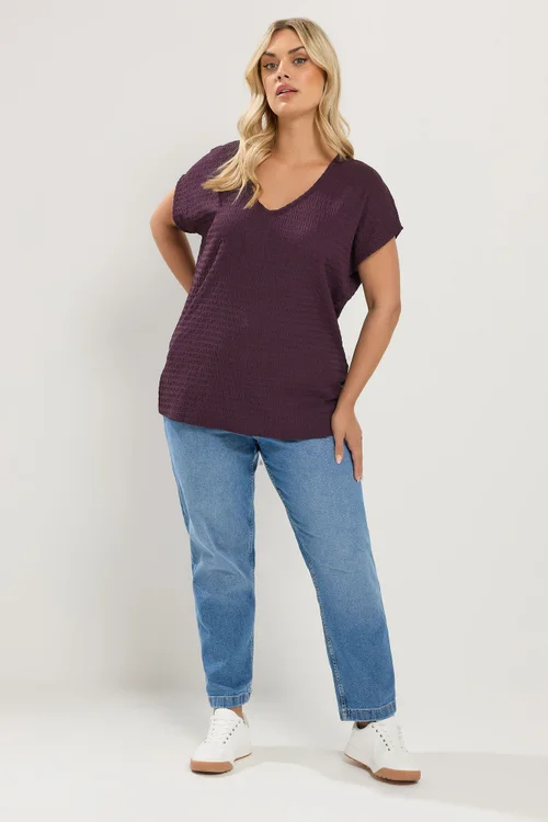 Yours Curve Purple Textured T-Shirt - 18 Image 2