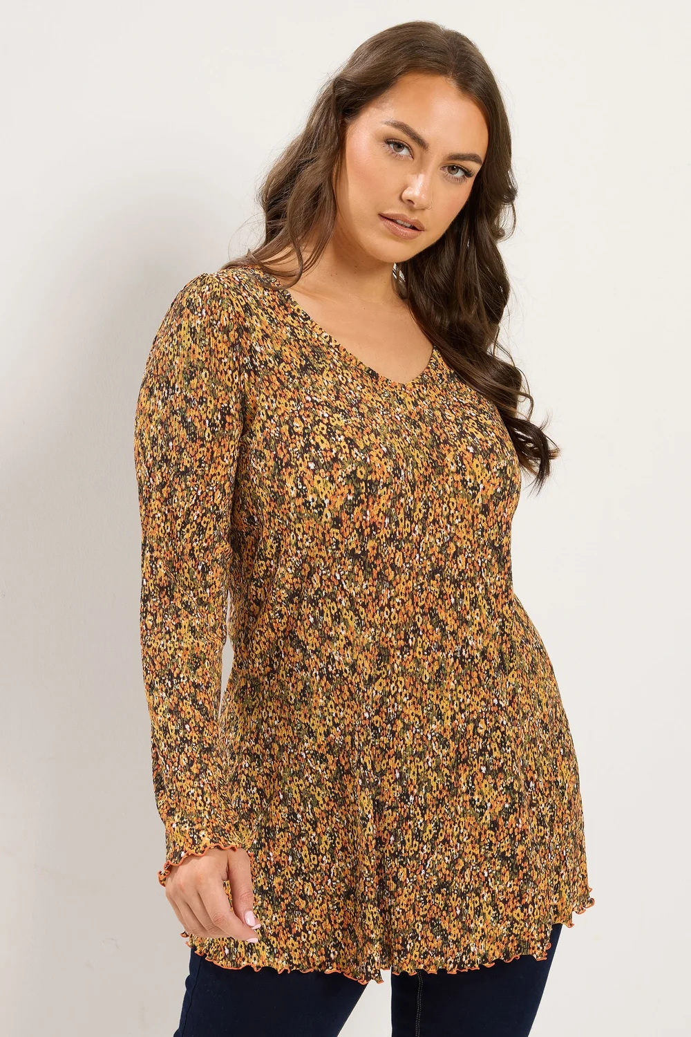 Yours Curve Orange Floral Tunic Top - 34-36 Image 1