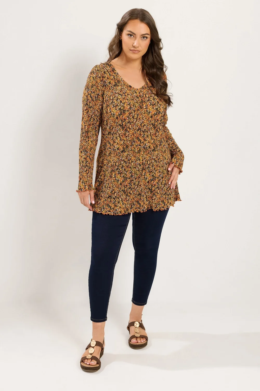 Yours Curve Orange Floral Tunic Top - 34-36 Image 2