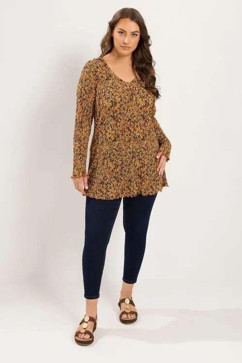 Yours Curve Orange Floral Tunic Top - 34-36 Image 2