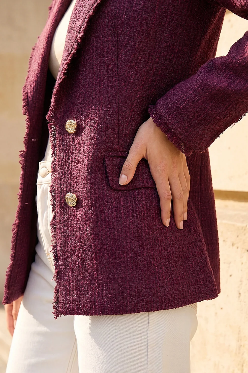 Roman Burgundy Port Frayed Edge Boucle Jacket - 20 Image 4