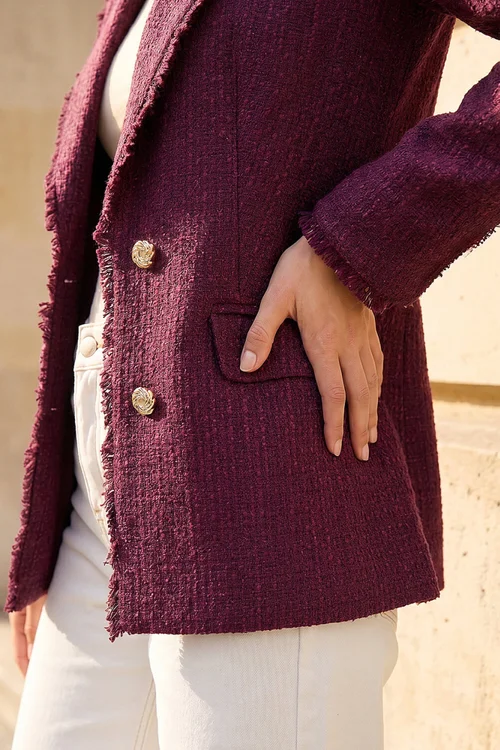Roman Burgundy Port Frayed Edge Boucle Jacket - 20 Image 4