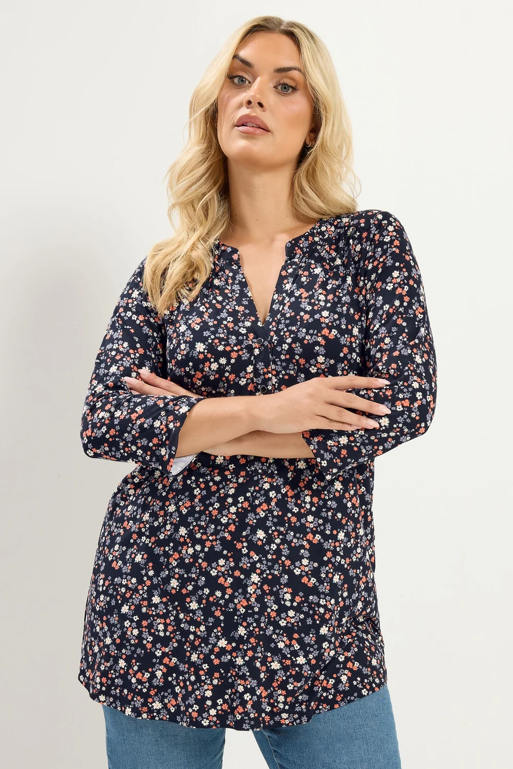 Yours Curve Black Floral Shirt - 38-40 Image 1