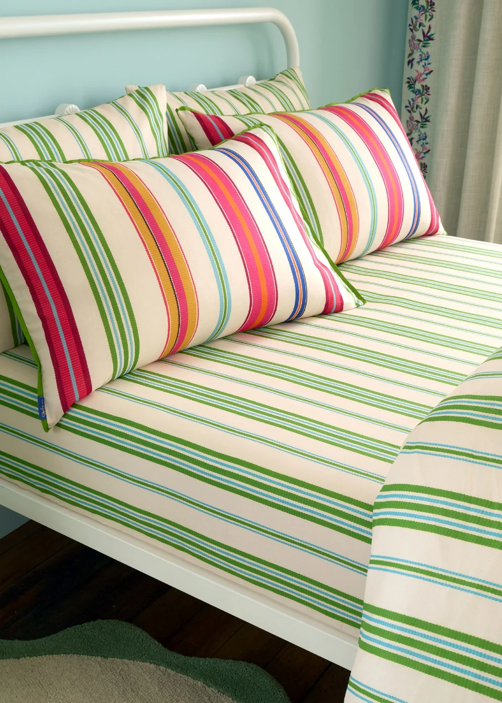 Sophie Robinson Sophie Stripe 100% Cotton Fitted Sheet Green - Single Image 1