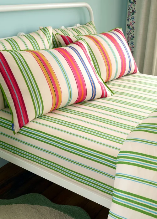 Sophie Robinson Sophie Stripe 100% Cotton Fitted Sheet Green - Single Image 1