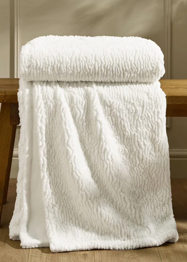 Catherine Lansfield Textured Wave Faux Fur 150x200cm Blanket Throw Cream