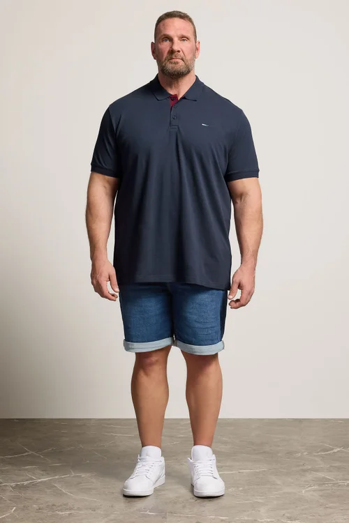 BadRhino Navy Blue & Red Contrast Polo Shirt - 4XL Image 2