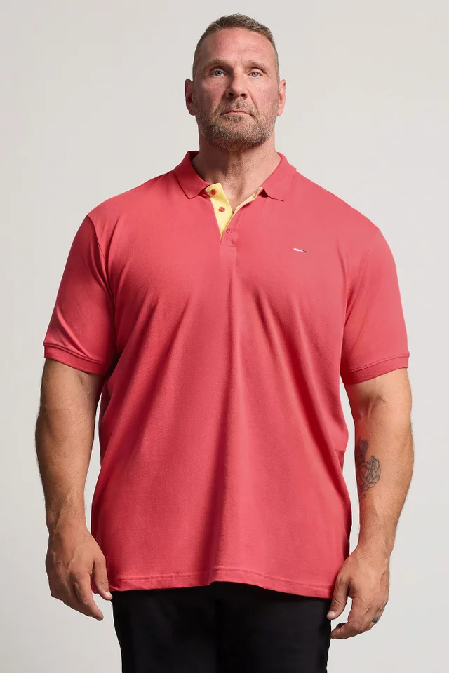 BadRhino Pink & Yellow Contrast Short Sleeve Polo Shirt