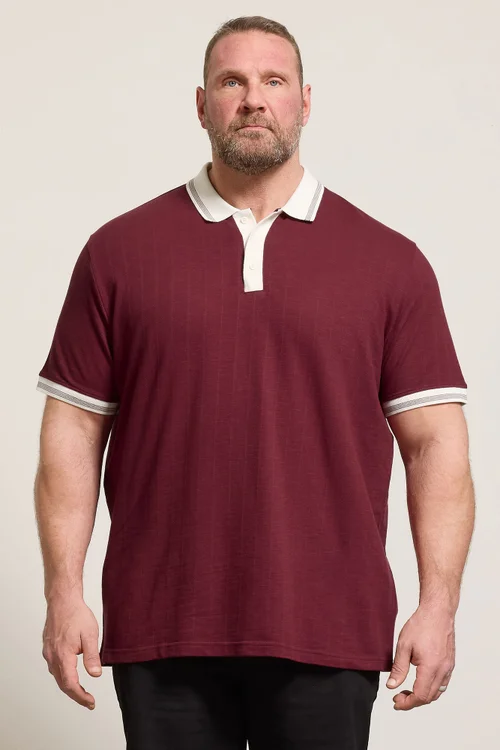 BadRhino Wine Red Mini Check Tipped Polo Shirt - 7-8XL Image 1