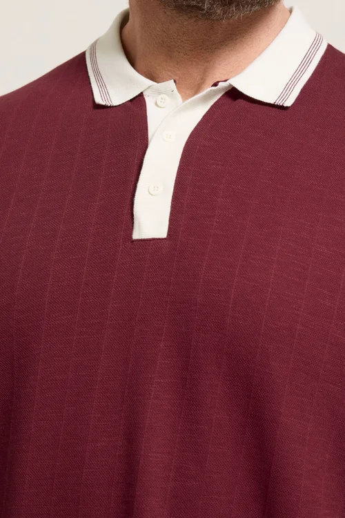 BadRhino Wine Red Mini Check Tipped Polo Shirt - 7-8XL Image 4