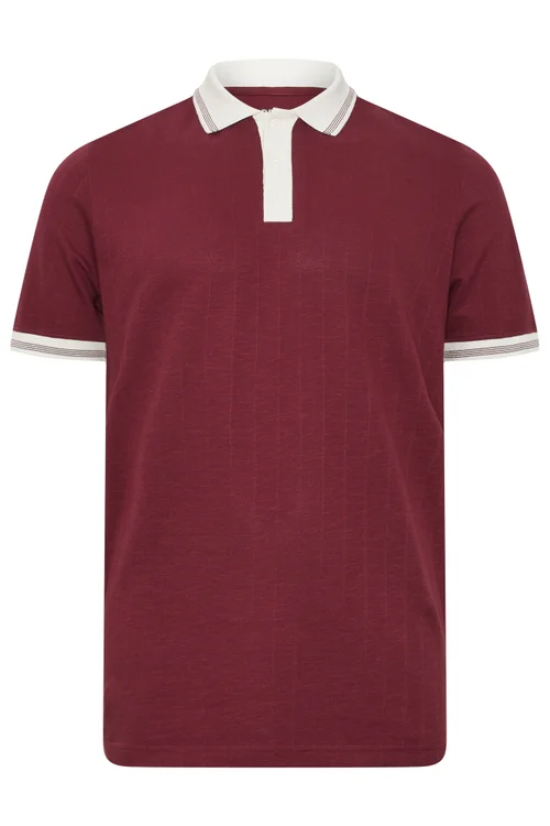 BadRhino Wine Red Mini Check Tipped Polo Shirt - 7-8XL Image 5