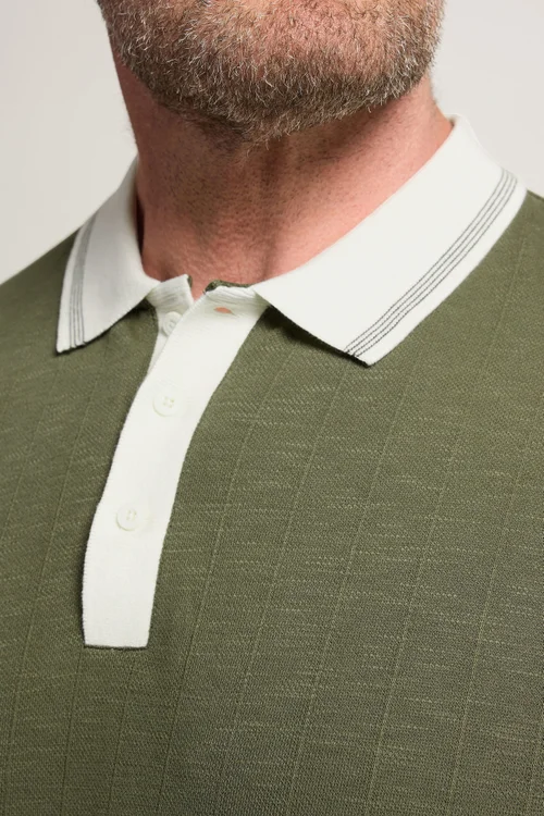 BadRhino Khaki Green Mini Check Polo Shirt - 5-6XL Image 4