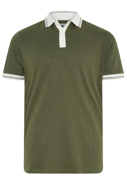 BadRhino Khaki Green Mini Check Polo Shirt - 5-6XL Image 5
