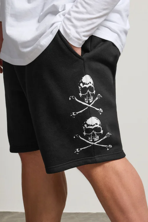 BadRhino Black Skull Printed Jogger Shorts - 5-6XL Image 4