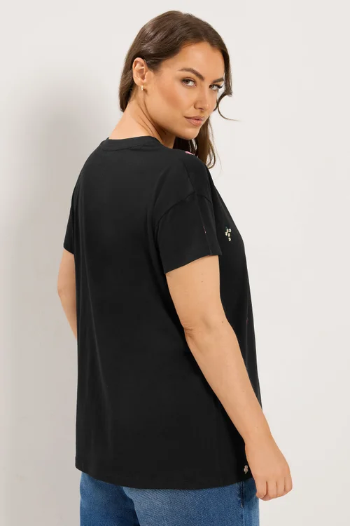 Yours Curve Black Embroidered Blossom T-Shirt - 20 Image 4
