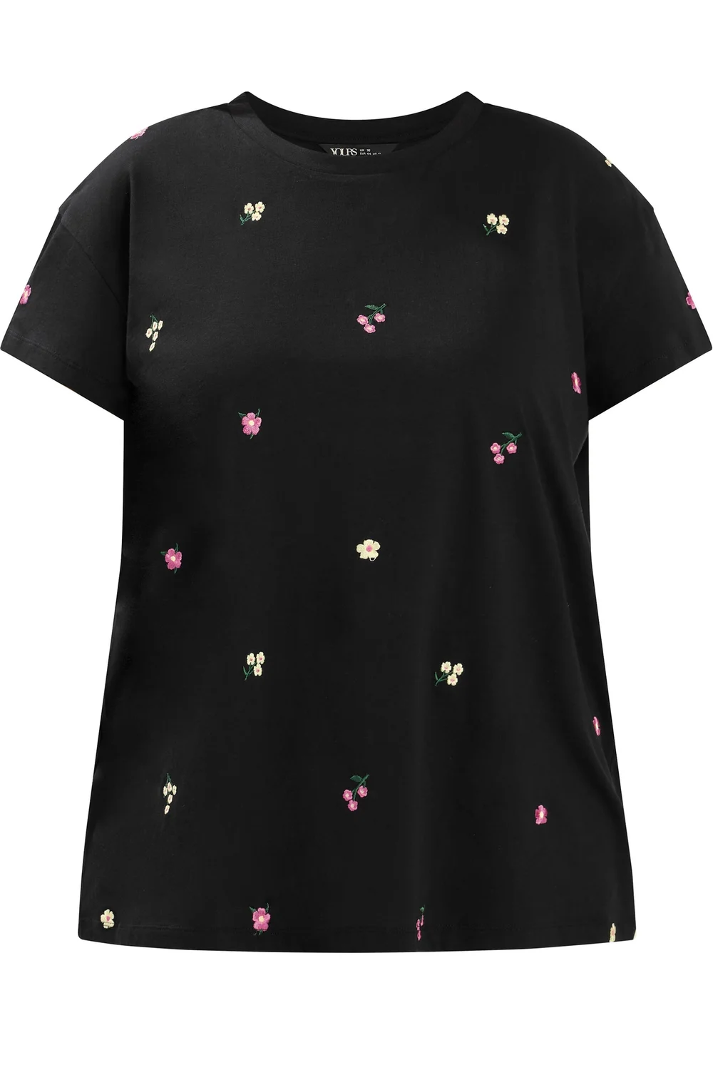 Yours Curve Black Embroidered Blossom T-Shirt - 20 Image 2
