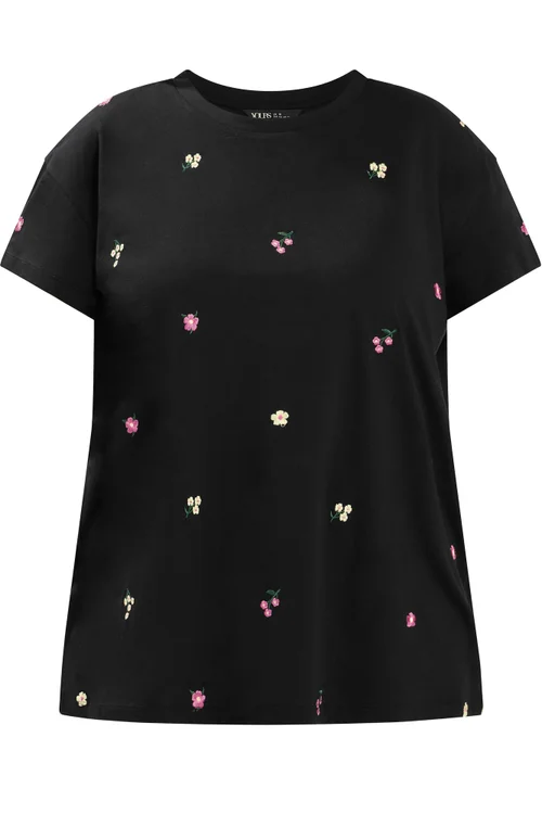 Yours Curve Black Embroidered Blossom T-Shirt - 20 Image 2