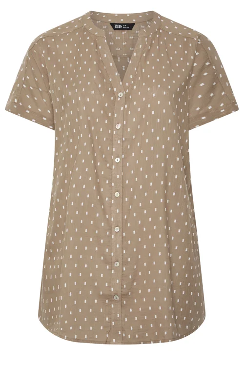 Yours Curve Mocha Brown Notch Neck Dobby Blouse - 18 Image 5