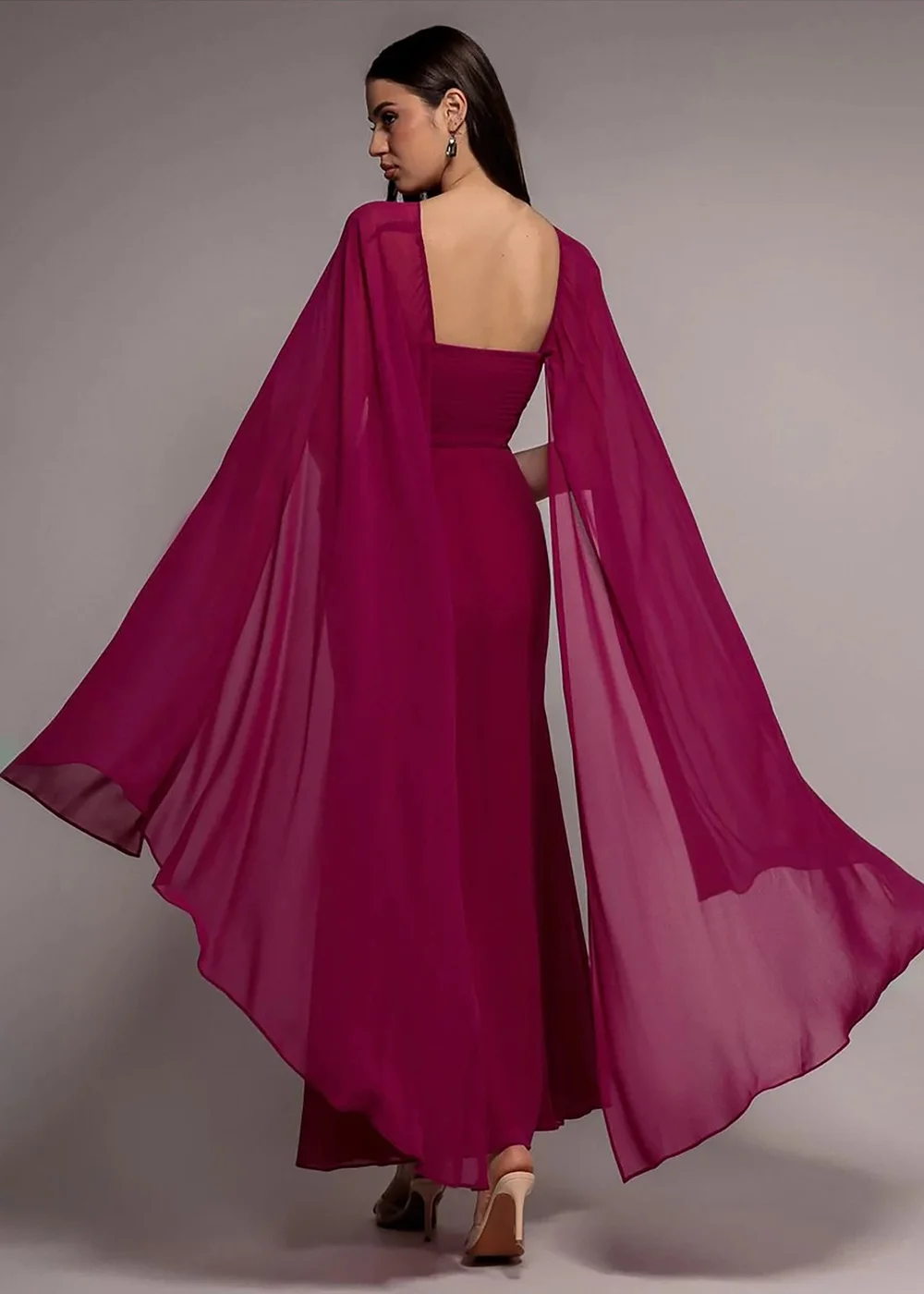Goddiva Magenta Multiway Cape Chiffon With Embellished Trim Maxi Dress - 12 Image 2