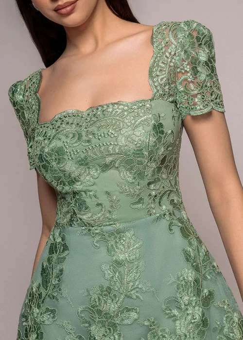 Goddiva Sage Green Scallop Edge Corset Back Structured Lace Mini Dress - 10 Image 4