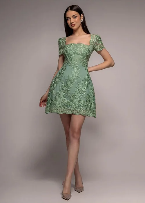 Goddiva Sage Green Scallop Edge Corset Back Structured Lace Mini Dress - 10 Image 1