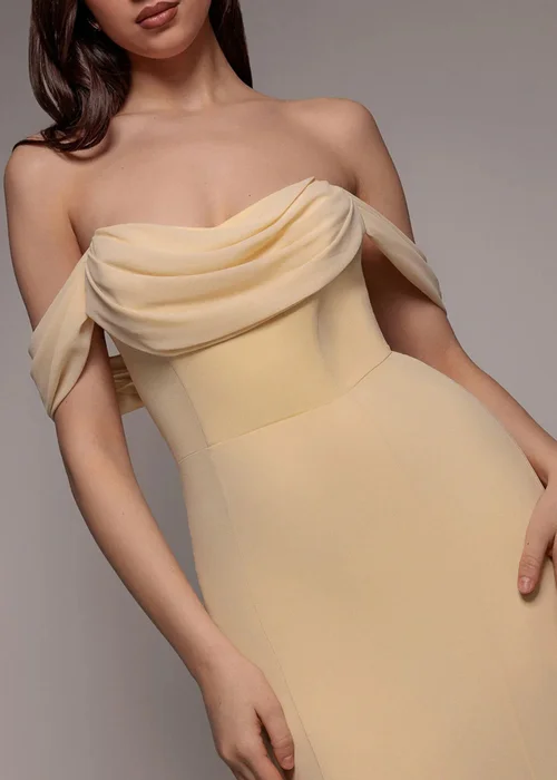 Goddiva Butter Yellow Chiffon Bardot Cowl Neck Maxi Dress - 12 Image 3