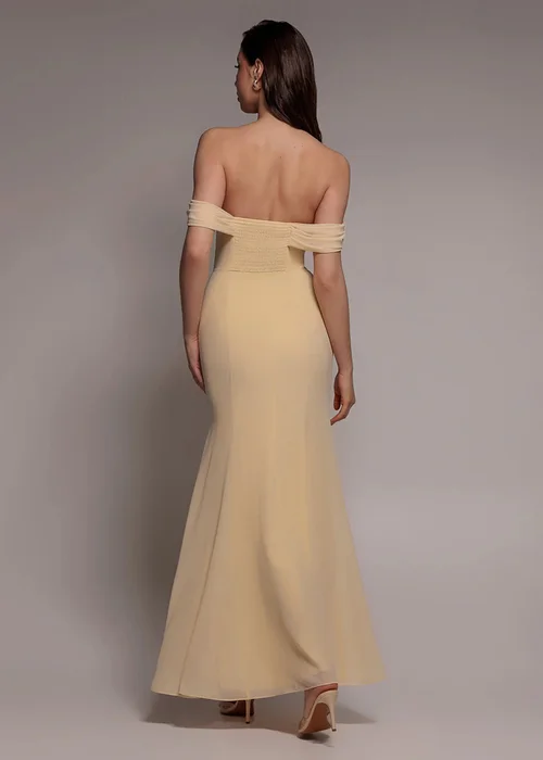 Goddiva Butter Yellow Chiffon Bardot Cowl Neck Maxi Dress - 12 Image 2