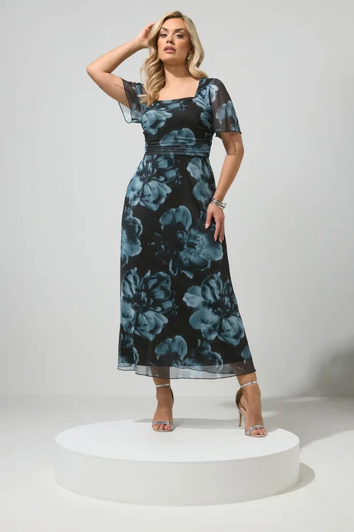 Yours London Curve Black Floral Square Neck Maxi Dress - 22 Image 1