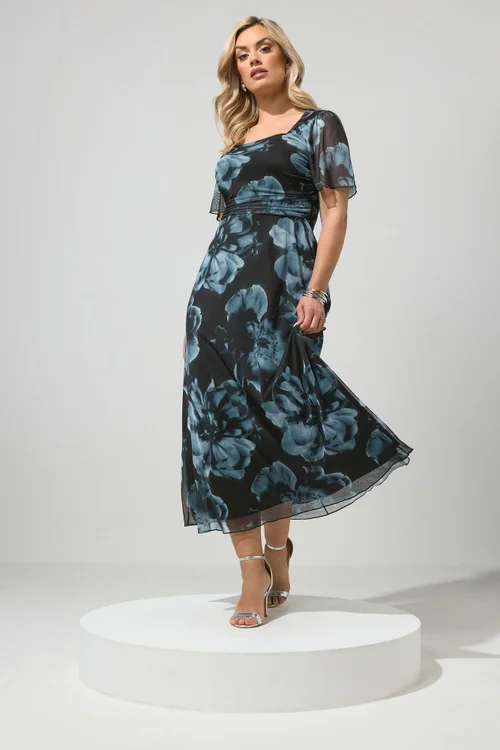 Yours London Curve Black Floral Square Neck Maxi Dress - 22 Image 2