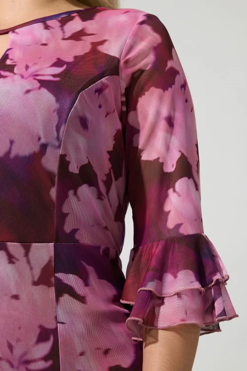 Yours London Curve Pink & Red Blurred Floral Keyhole Dress - 20 Image 4