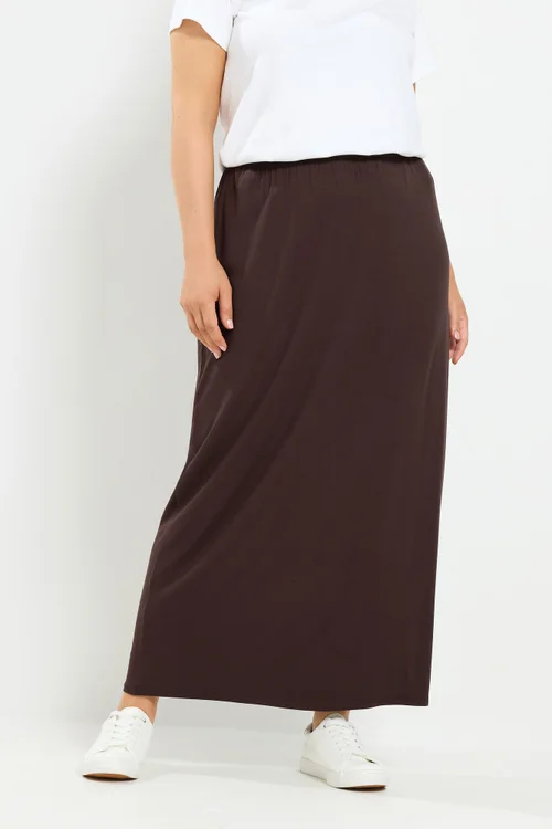 Yours Curve Chocolate Brown Maxi Tube Skirt - 24 Image 1