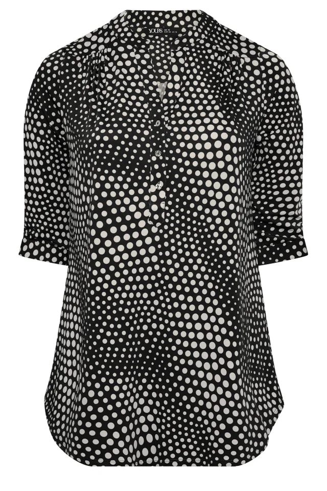 Yours Curve Black Polka Dot Half Placket Shirt