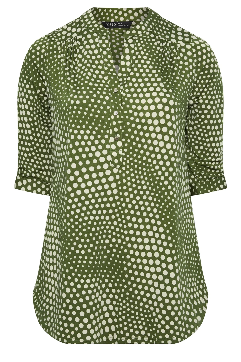 Yours Curve Green Polka Dot Half Placket Shirt - 20 Image 2