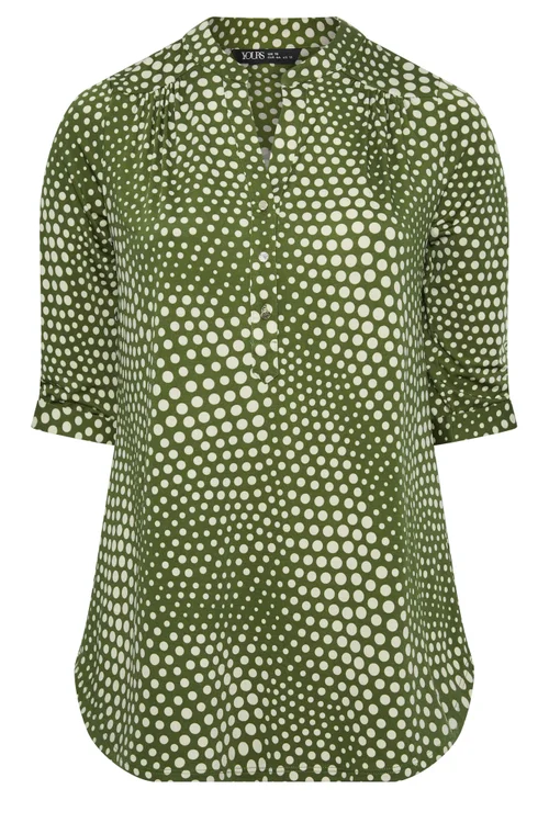 Yours Curve Green Polka Dot Half Placket Shirt - 20 Image 2