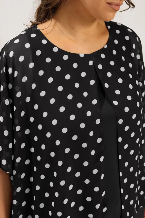 Yours Curve Black Polka Dot Double Layer Top - 16 Image 5