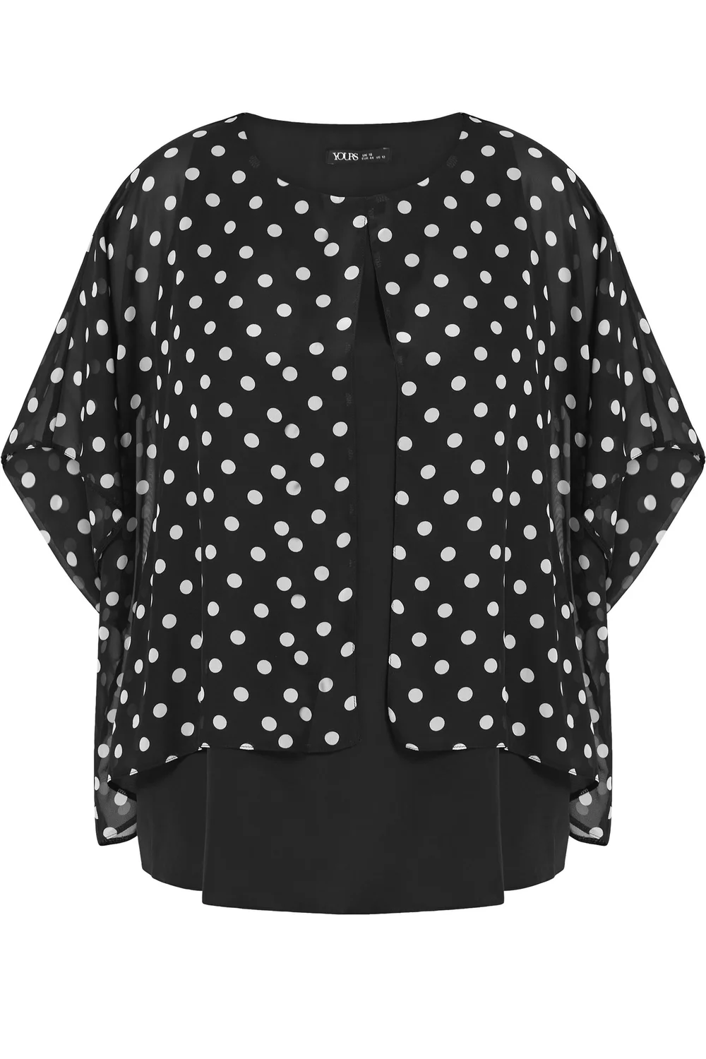 Yours Curve Black Polka Dot Double Layer Top - 16 Image 2