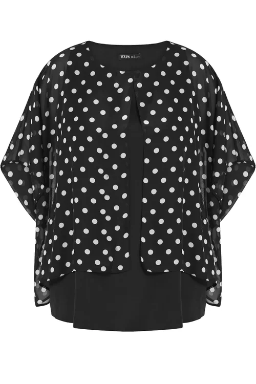 Yours Curve Black Polka Dot Double Layer Top - 16 Image 2