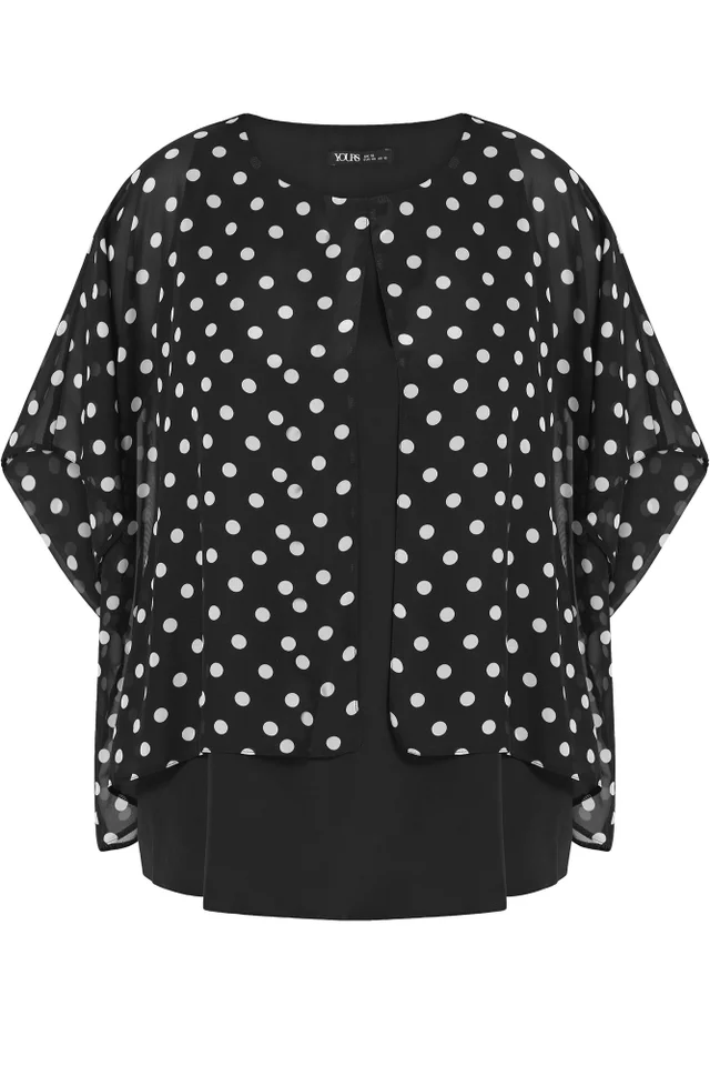Yours Curve Black Polka Dot Double Layer Top