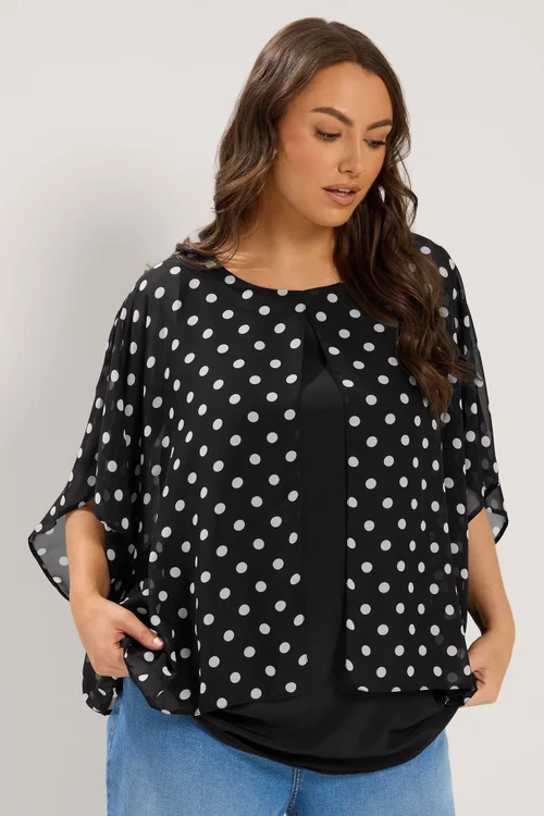 Yours Curve Black Polka Dot Double Layer Top - 16 Image 1
