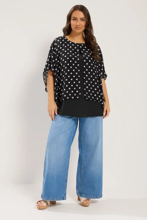 Yours Curve Black Polka Dot Double Layer Top - 16 Image 3