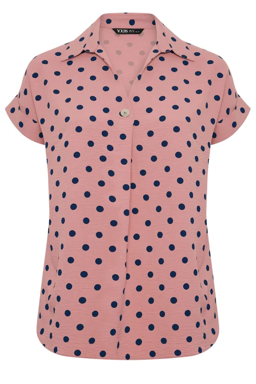 Yours Curve Pink Polka Dot Pleat Front Shirt - 26-28 Image 2